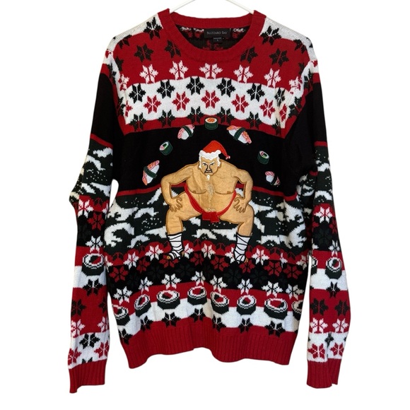 Blizzard Bay Men’s Red Black White Ugly Christmas Sweater Size Large - Picture 1 of 9